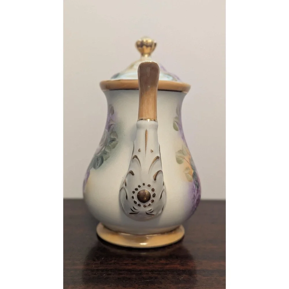 Vintage Rose Porcelain Tea Set Teapot Sugar Bowl Cups Cottagecore Floral Gold